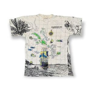 Vintage 90s Cayman Island Tropical Undersea Florida Ship AOP T Shirt Mens Medium